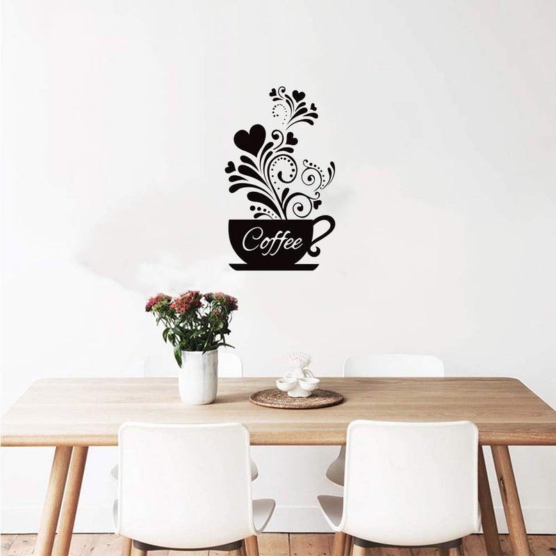SITAKE â€œCoffee Cup + Flowerâ€ Wall Decor Sticker, Black Coffee Decor for Coffee Bar and Station, Removable Kitchen Signs for Kitchen Decorations Wall, 11.8 x 18.9 Inch - Image 2